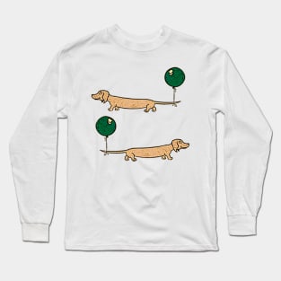 Dachshund puppy with balloon attached to his tail Long Sleeve T-Shirt